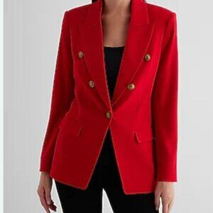 Express Vibrant Red Blazer double breasted novelty button blazer size Small